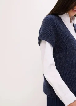 Strick-Weste mit dekorativen Knöpfen und Wollanteil