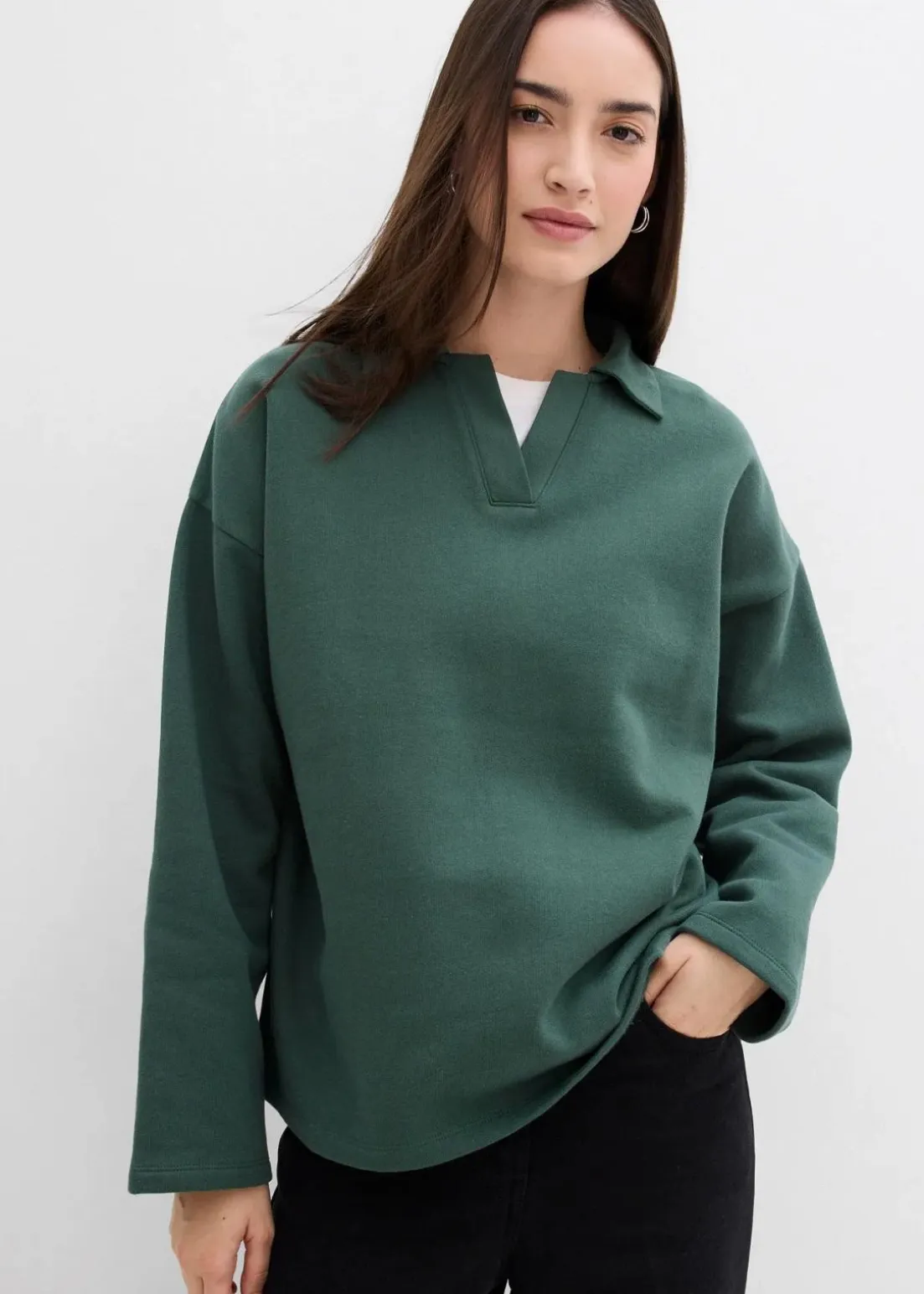 Sweatshirt mit gestricktem Polokragen aus Bio-Baumwolle