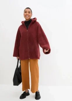 Teddy-Fleece Jacke in A-Linie mit Seitenschlitzen