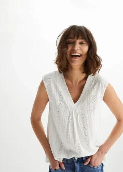 Top mit Lochstickerei