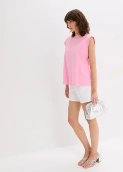 Top mit Ripp-Einsatz am Ärmel