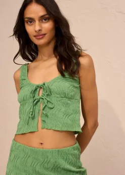 Top mit Schnürung in Struktur Optik