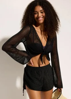 Transparente Strand Ajour-Strickjacke