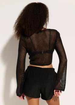 Transparente Strand Ajour-Strickjacke