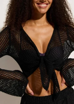 Transparente Strand Ajour-Strickjacke