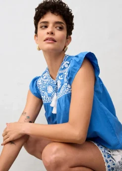 Tunika mit Seidenanteil und Stickerei