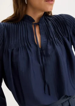 Tunikabluse aus glänzendem Satin mit Biesen