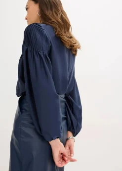 Tunikabluse aus glänzendem Satin mit Biesen