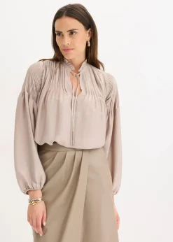 Tunikabluse aus glänzendem Satin mit Biesen