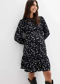 Umstands- und Stillblusenkleid mit süßem Herzendruck aus reiner Viskose