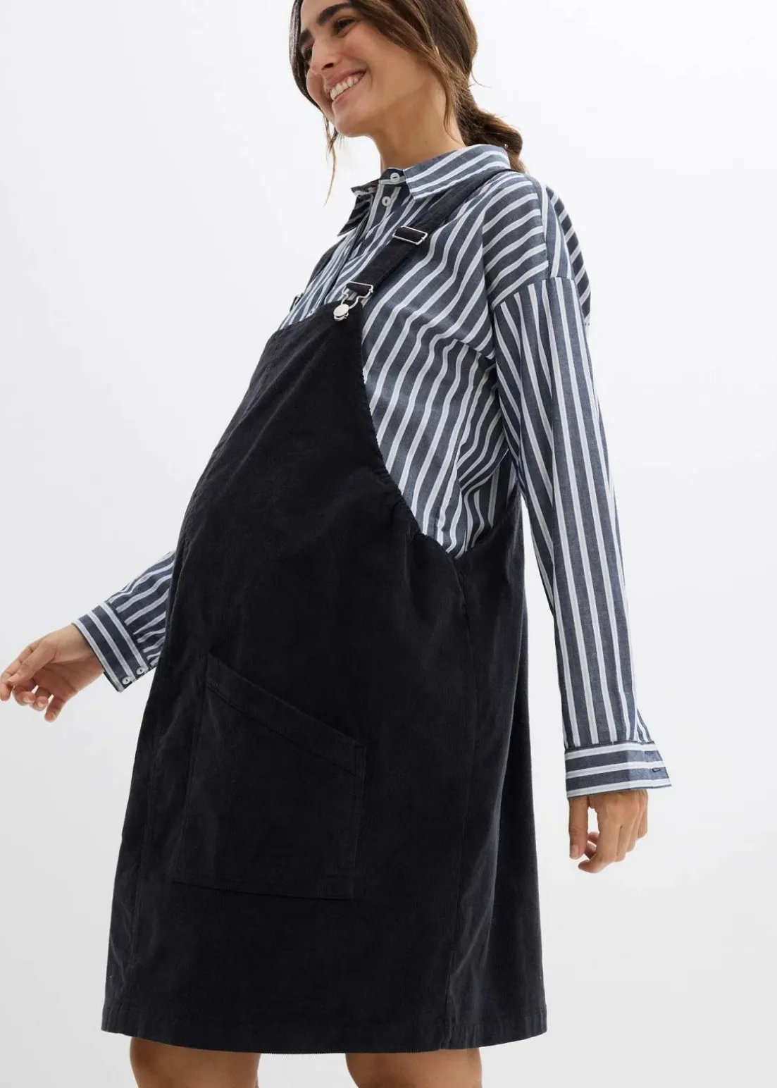 Umstands-Latzkleid aus Baumwoll-Cord mit Stretch