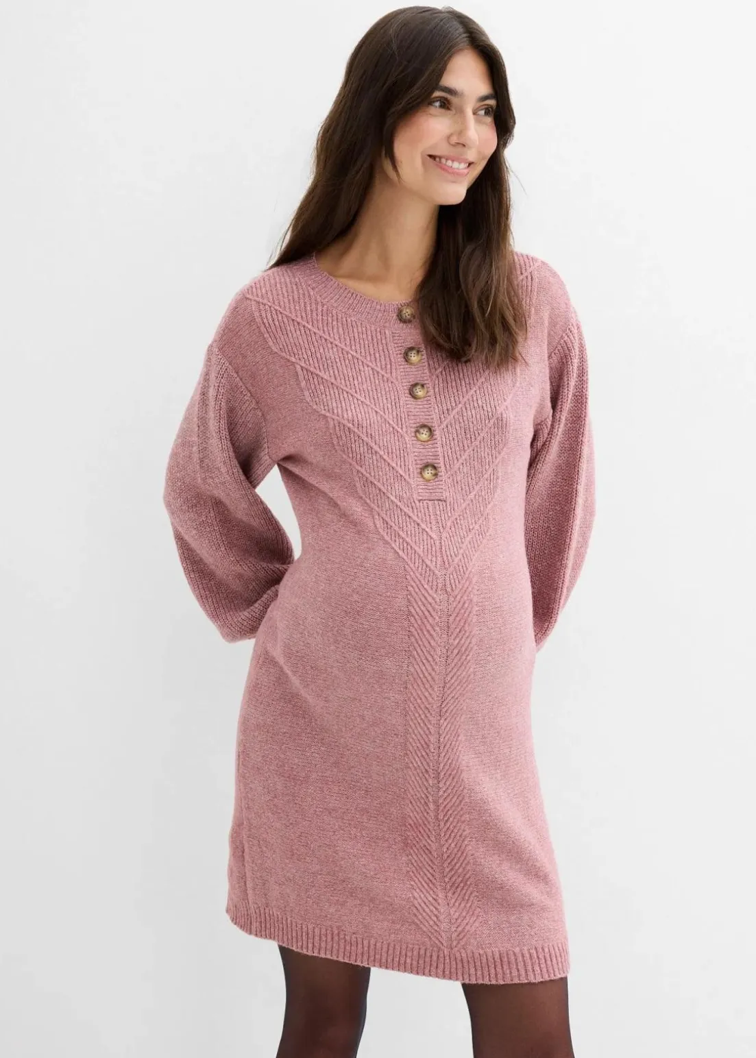 Umstandsstrick- und Stillstrickkleid mit langer Knopfleiste