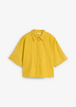 verkürzte Hemdbluse mit Seidenanteil