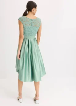 Vokuhila-Kleid aus glänzendem Satin mit Spitze