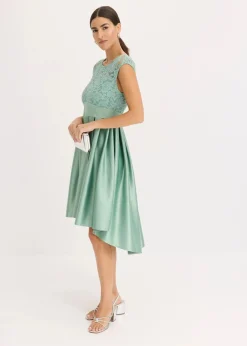 Vokuhila-Kleid aus glänzendem Satin mit Spitze