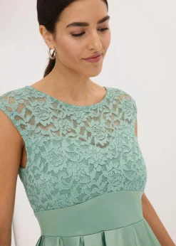 Vokuhila-Kleid aus glänzendem Satin mit Spitze