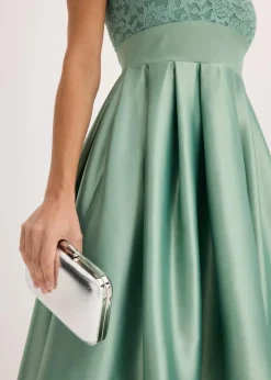 Vokuhila-Kleid aus glänzendem Satin mit Spitze