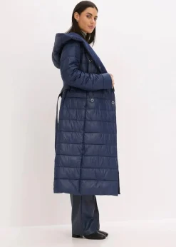 wasserabweisender Steppmantel mit Wollimitat Besatz und Bindegürtel (2-tlg.)