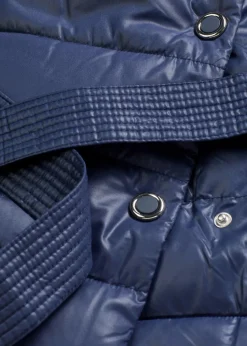 wasserabweisender Steppmantel mit Wollimitat Besatz und Bindegürtel (2-tlg.)