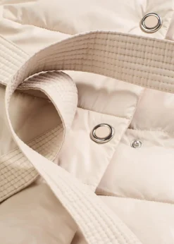 wasserabweisender Steppmantel mit Wollimitat Besatz und Bindegürtel (2-tlg.)