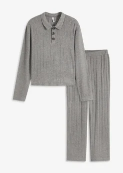 Weit geschnittener Loungewear Hausanzug aus weicher Rippe