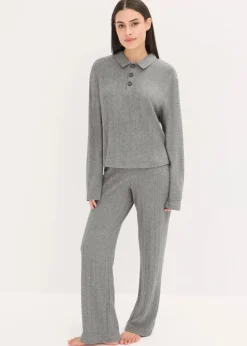 Weit geschnittener Loungewear Hausanzug aus weicher Rippe