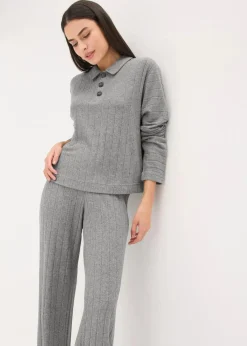 Weit geschnittener Loungewear Hausanzug aus weicher Rippe