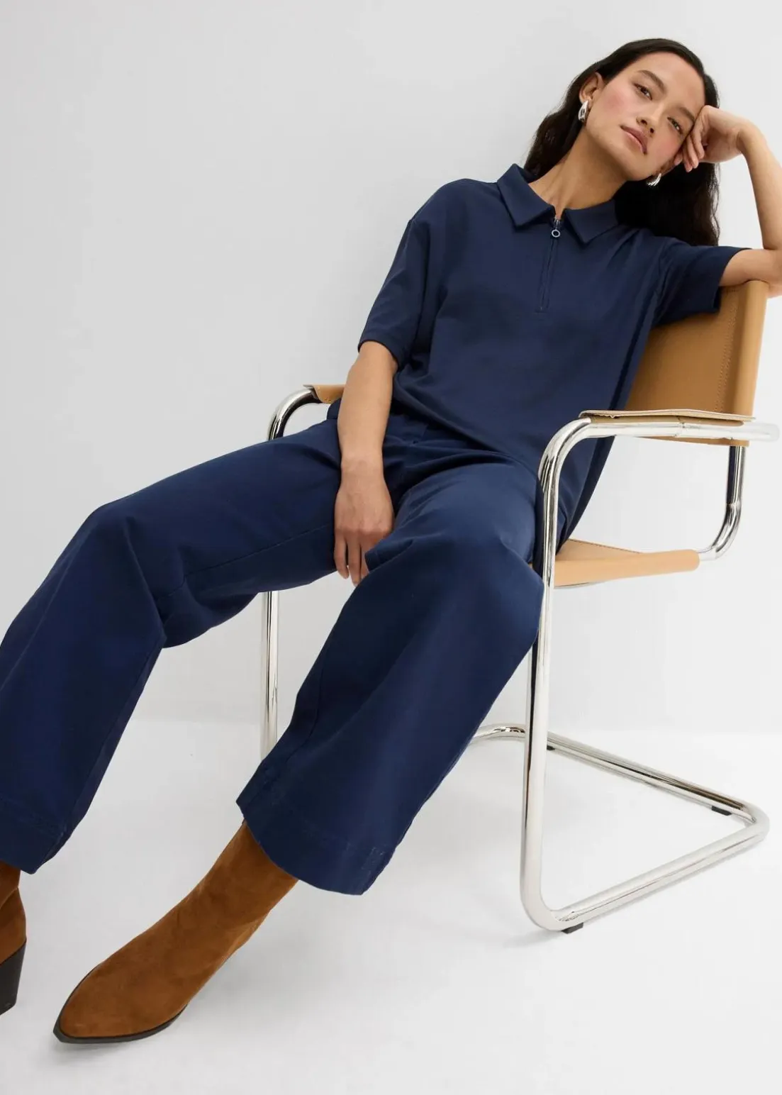 Weite 7/8 Hose aus elastischem Bio-Baumwoll-Mix