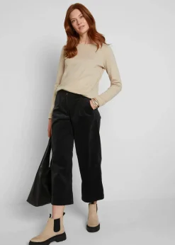 Weite Stretchcord-Culotte mit High-Waist-Bequembund, 7/8-Länge