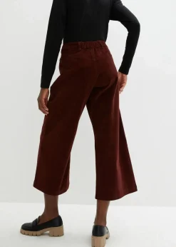 Weite Stretchcord-Culotte mit High-Waist-Bequembund, 7/8-Länge