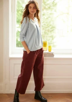 Weite Stretchcord-Culotte mit High-Waist-Bequembund, 7/8-Länge