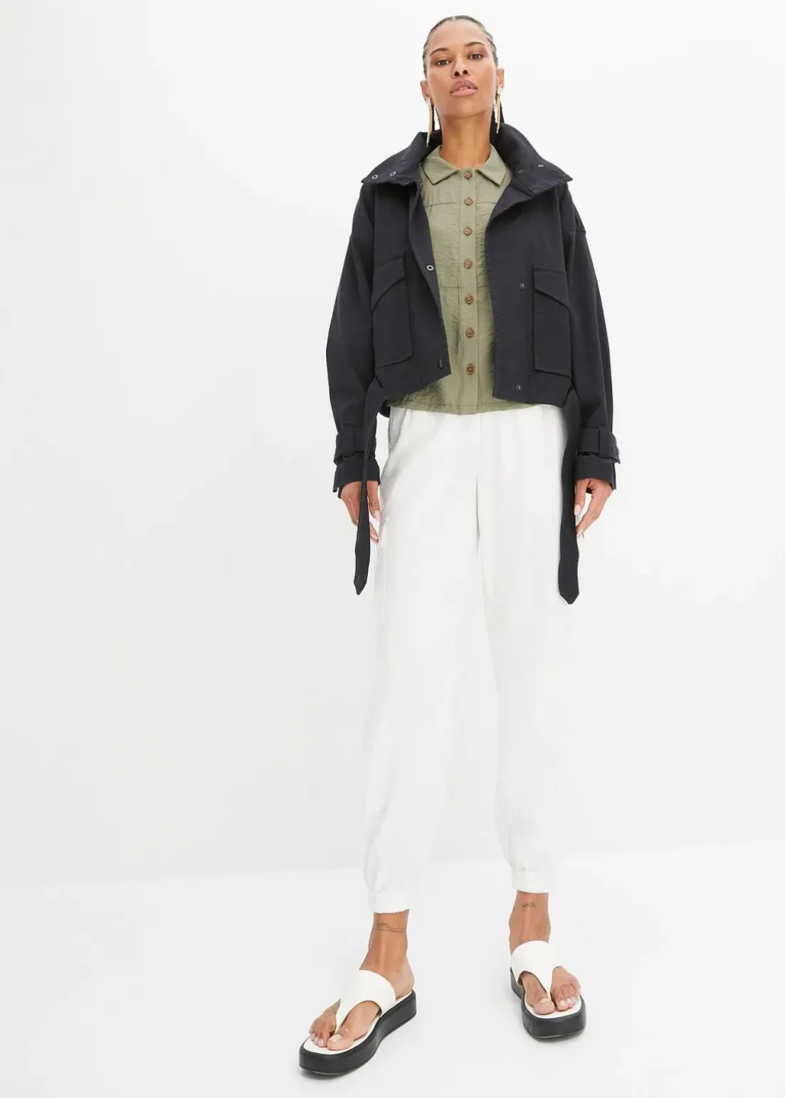 Weite Twill-Jacke mit aufgesetzten Taschen