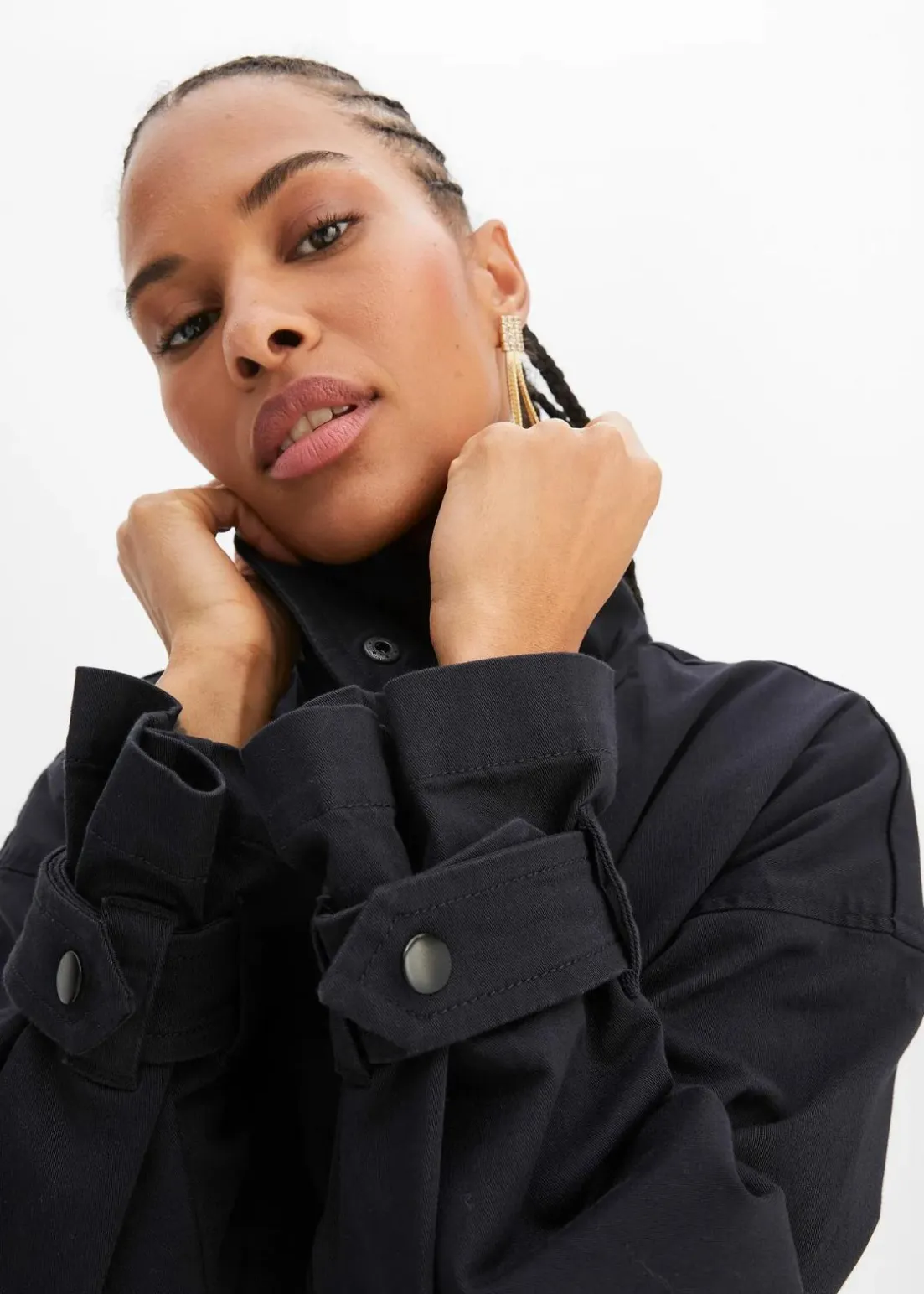 Weite Twill-Jacke mit aufgesetzten Taschen