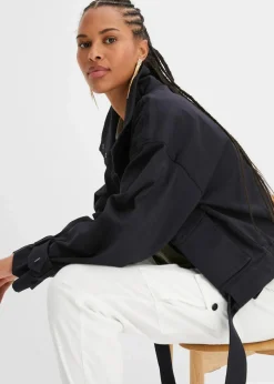 Weite Twill-Jacke mit aufgesetzten Taschen