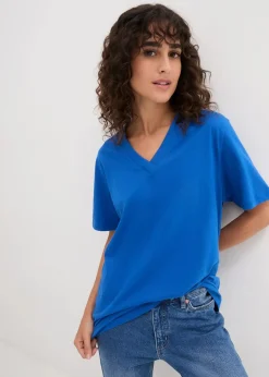 Weites Long-Shirt mit V-Ausschnitt, Kurzarm (5er Pack)