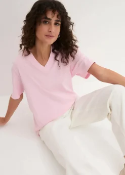 Weites Long-Shirt mit V-Ausschnitt, Kurzarm (5er Pack)