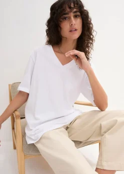 Weites Long-Shirt mit V-Ausschnitt, Kurzarm (5er Pack)