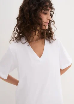 Weites Long-Shirt mit V-Ausschnitt, Kurzarm (5er Pack)