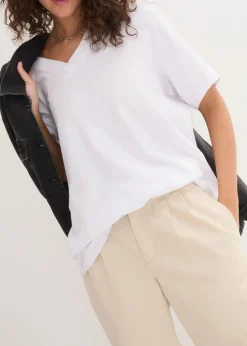 Weites Long-Shirt mit V-Ausschnitt, Kurzarm (5er Pack)