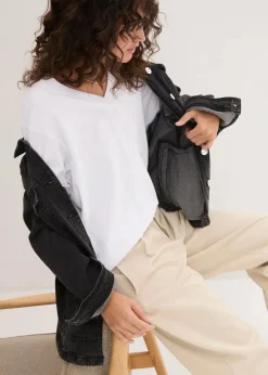 Weites Long-Shirt mit V-Ausschnitt, Kurzarm (5er Pack)