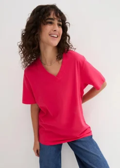 Weites Long-Shirt mit V-Ausschnitt, Kurzarm (5er Pack)