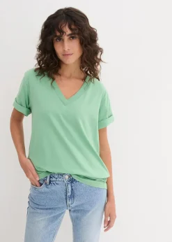 Weites Long-Shirt mit V-Ausschnitt, Kurzarm (5er Pack)