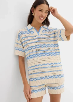 Weites Strickshirt aus luftigem Baumwoll-Leinen-Mix