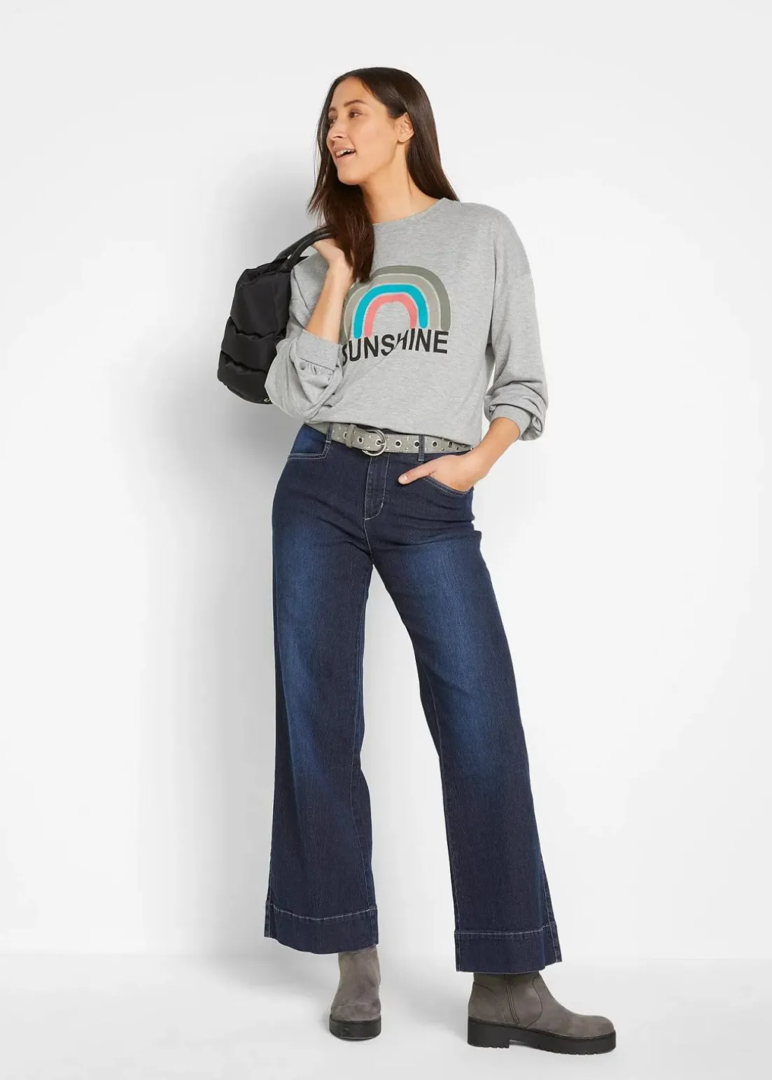 Wide Leg Jeans Mid Waist, Stretch