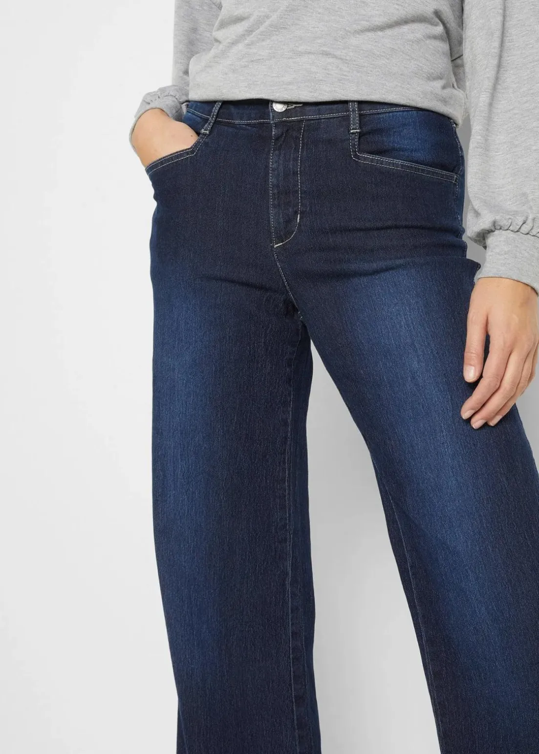 Wide Leg Jeans Mid Waist, Stretch