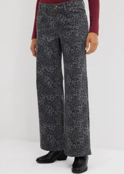 Wide Leg Twillhose mit Leodruck