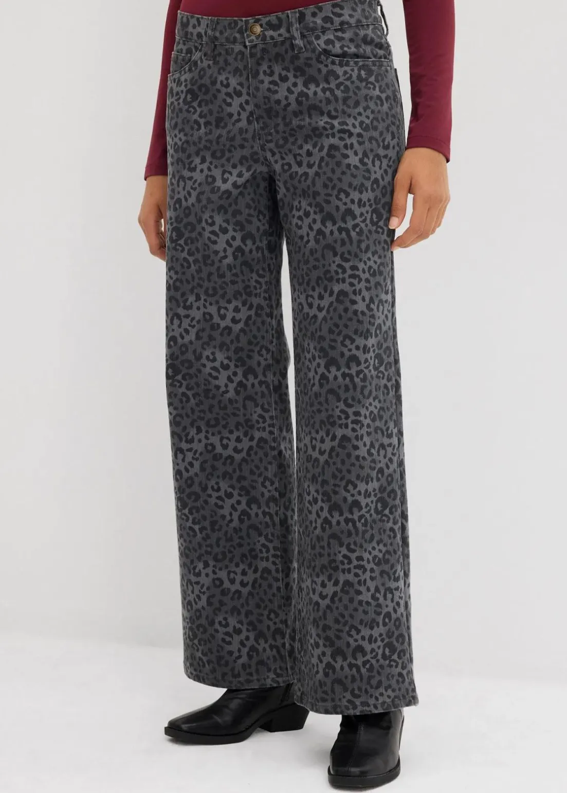 Wide Leg Twillhose mit Leodruck