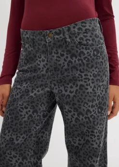 Wide Leg Twillhose mit Leodruck