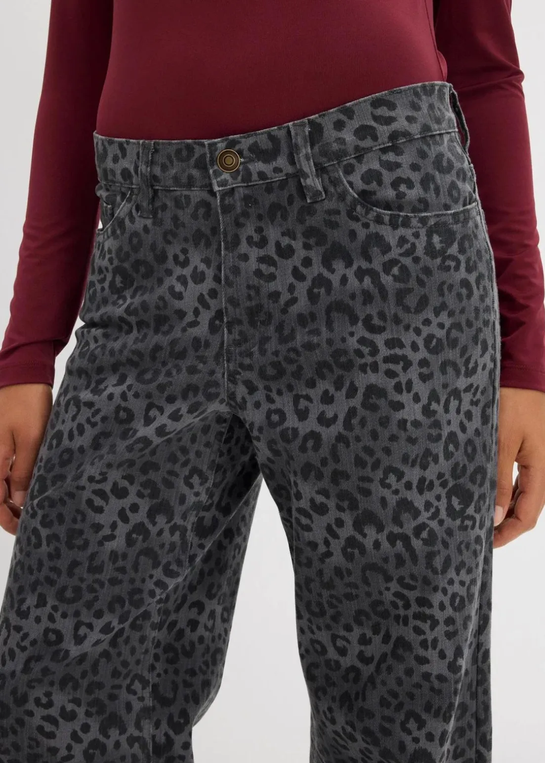 Wide Leg Twillhose mit Leodruck