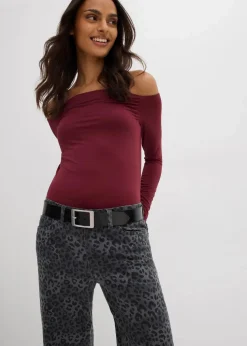 Wide Leg Twillhose mit Leodruck